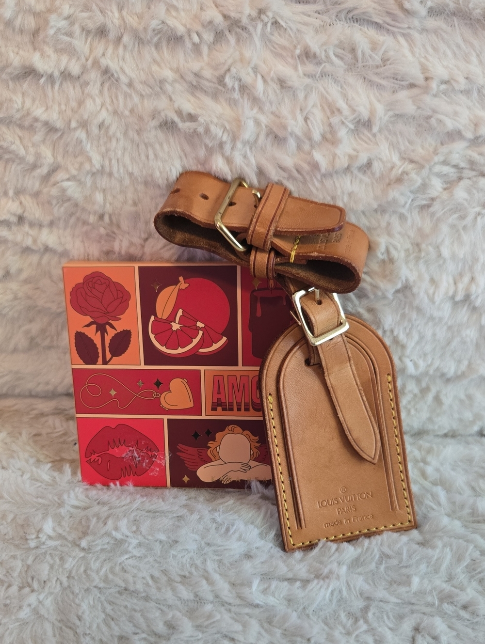 Louis Vuitton Tan Leather Luggage Tag and Strap With Amore Eye Shawdow